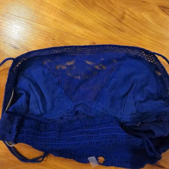 Free People Bralette Womens Small Blue Embroidered Lace Floral Smocked - Picture 7 of 7